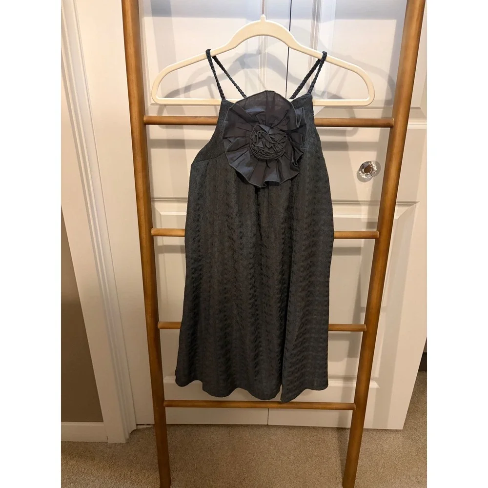 Hello Franki Girls Charcoal Gray Textured Rosette Halter‎ Dress Size 12 NWT